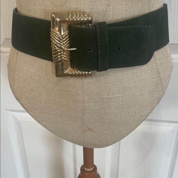 Vintage suede hunter Green statement Belt gold-tone Buckle womens size small S main image 5